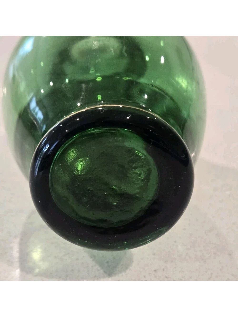 VTG MCM Venetian Glass Vase Green Gold Gilt Hand Painted Flowers Bud Vase